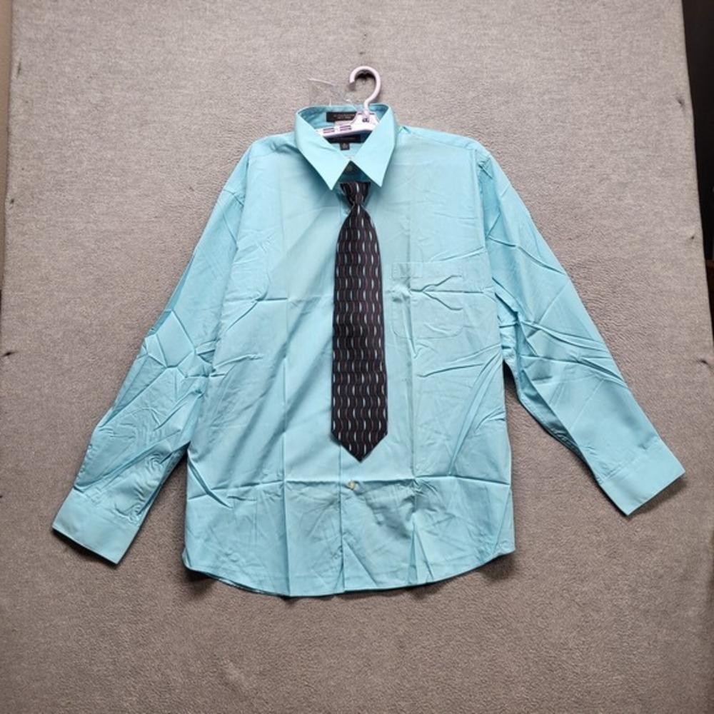 Croft & Barrow Men Button Up Shirt XL Blue Tie Pocket Long Sleeve Collar‎